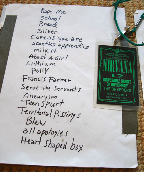 Handwritten setlist