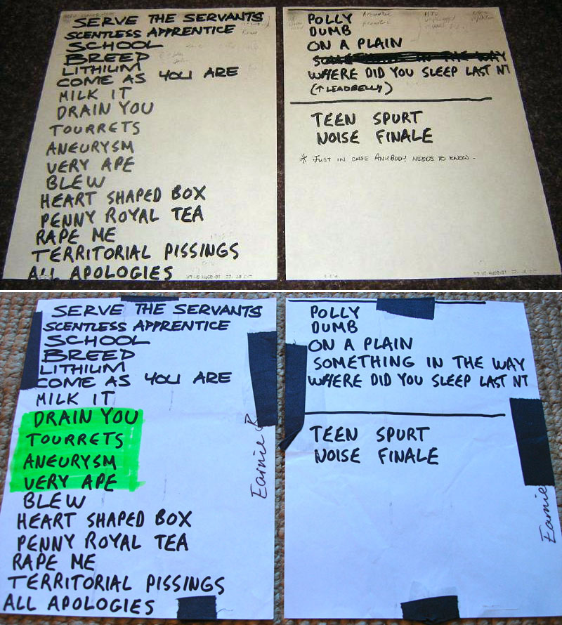 Handwritten setlist