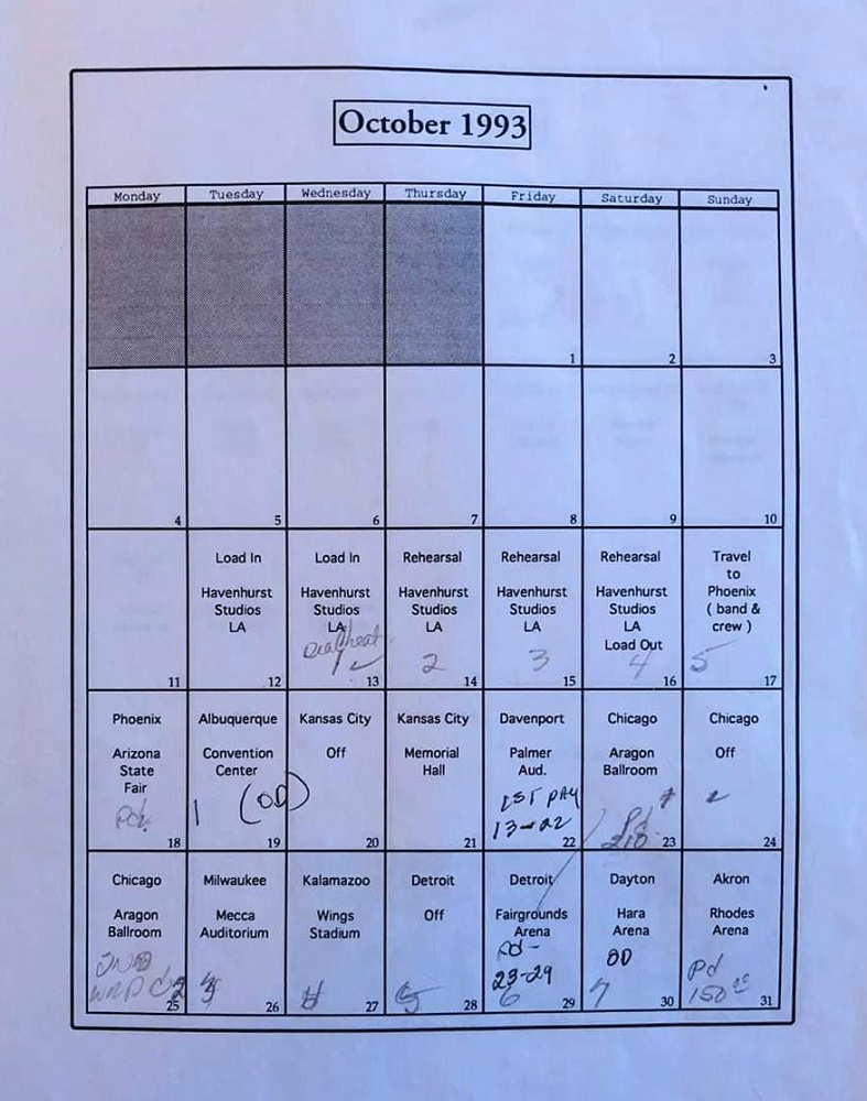 Nirvana's tour itinerary