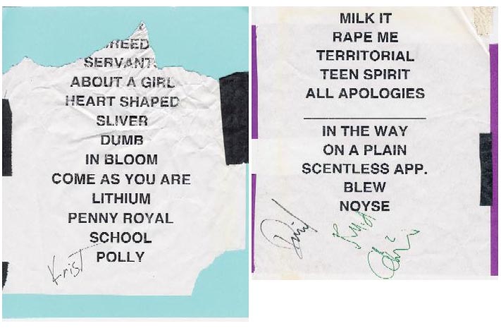 Handwritten setlist