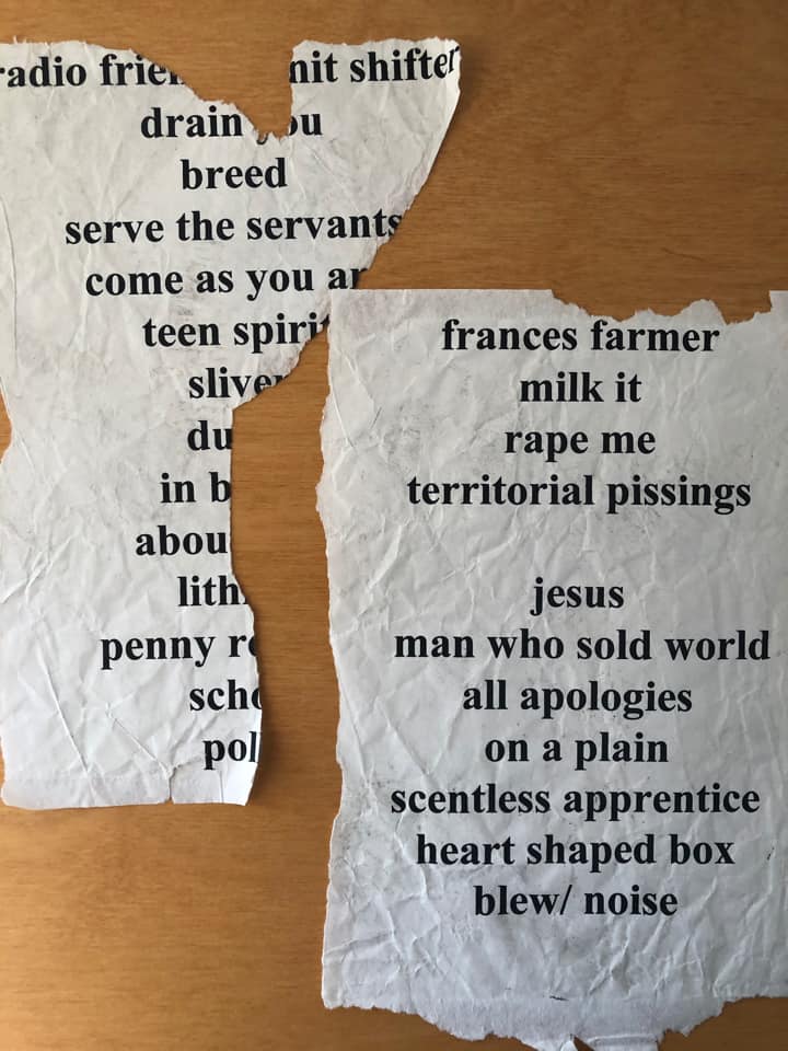 Handwritten setlist