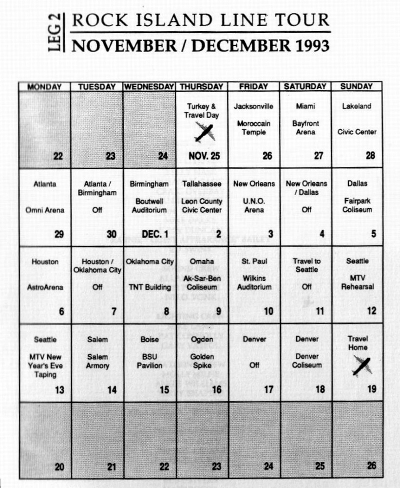 Nirvana's tour itinerary