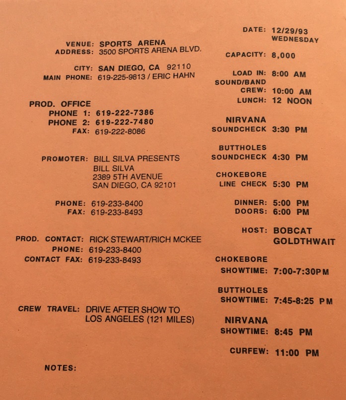 Nirvana's tour itinerary