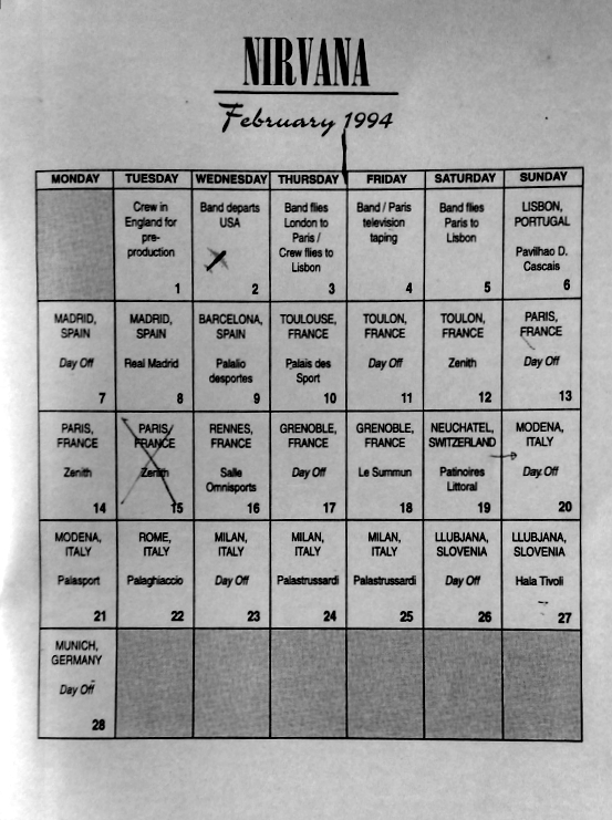 nirvana european tour dates 1994