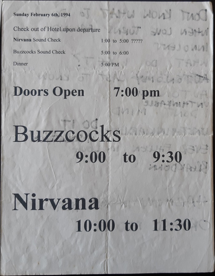 Nirvana's tour itinerary