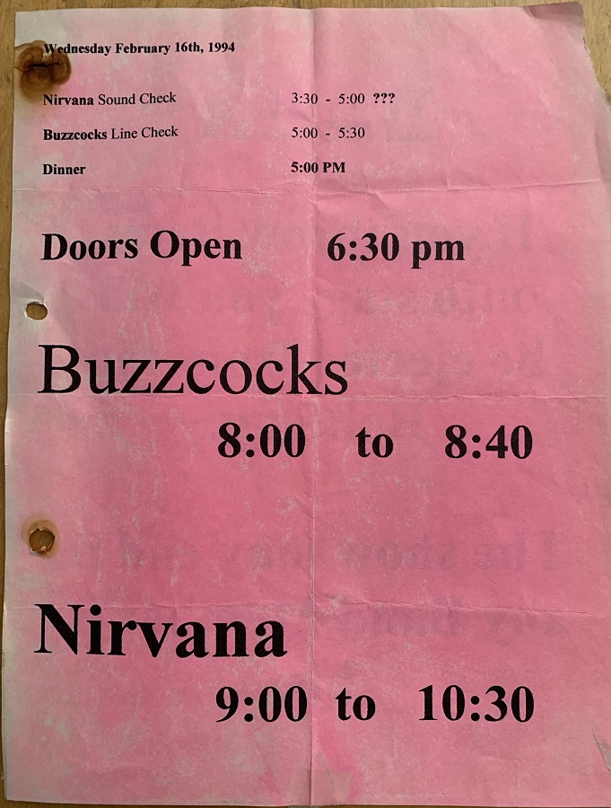 Nirvana's tour itinerary