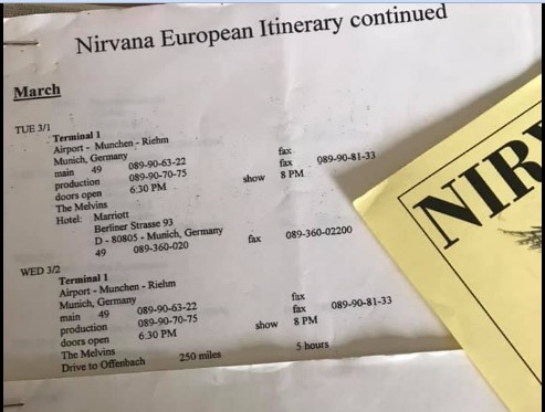 Nirvana's tour itinerary