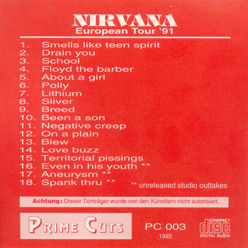 European Tour '91Back Of Cover