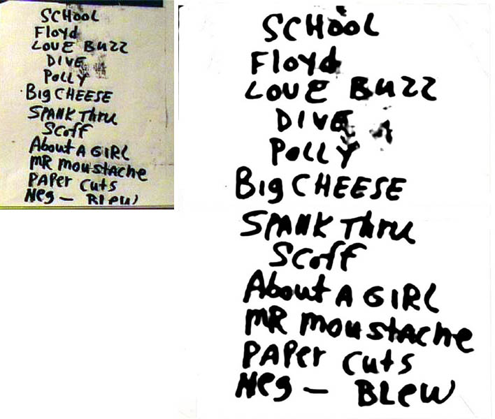 Handwritten setlist