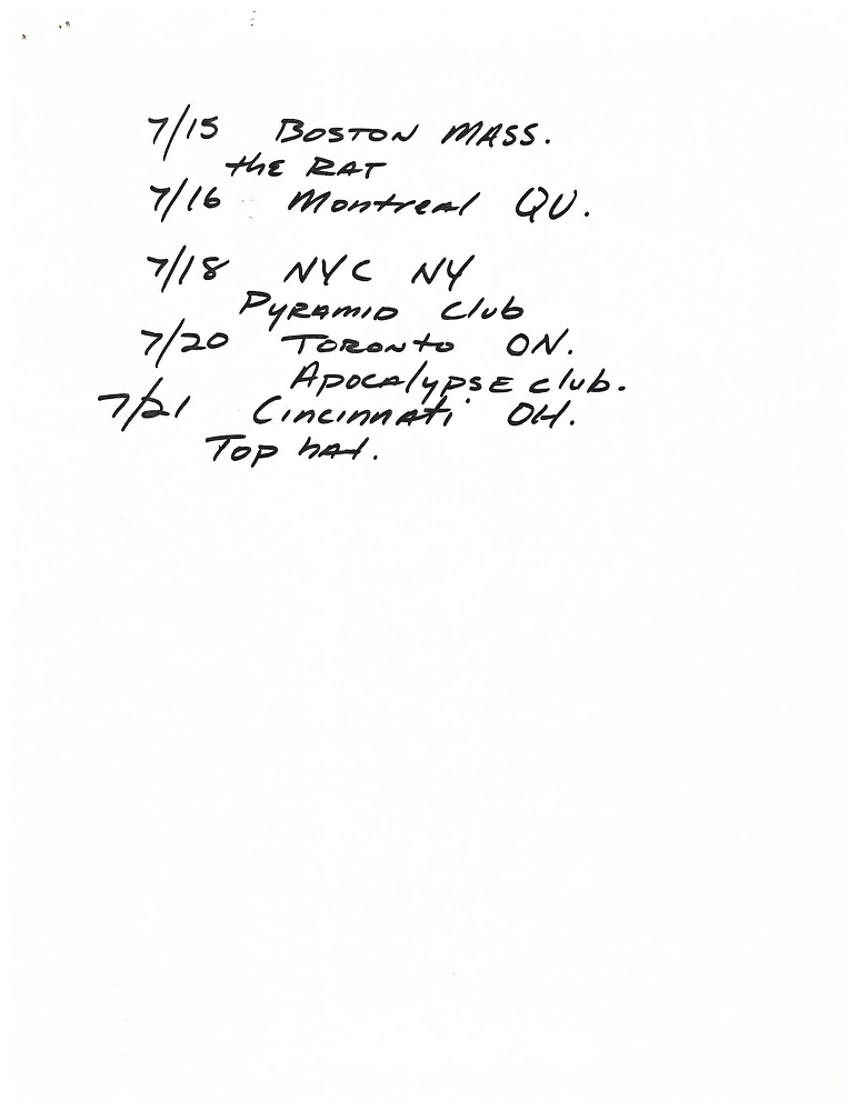 Nirvana's tour itinerary